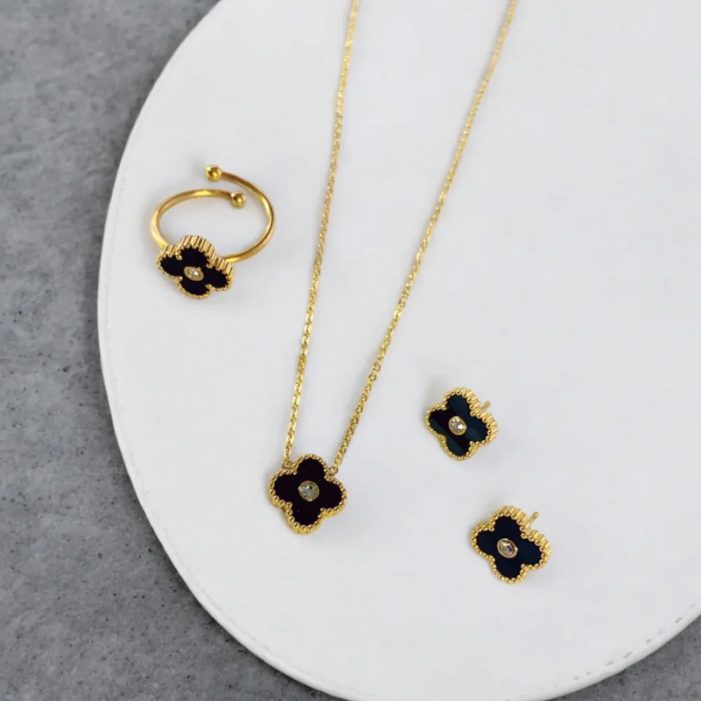 Four Leaf Clover with Stone Pendent Set & Ring For Girls & Women | Trendy & Stylish - Image 3